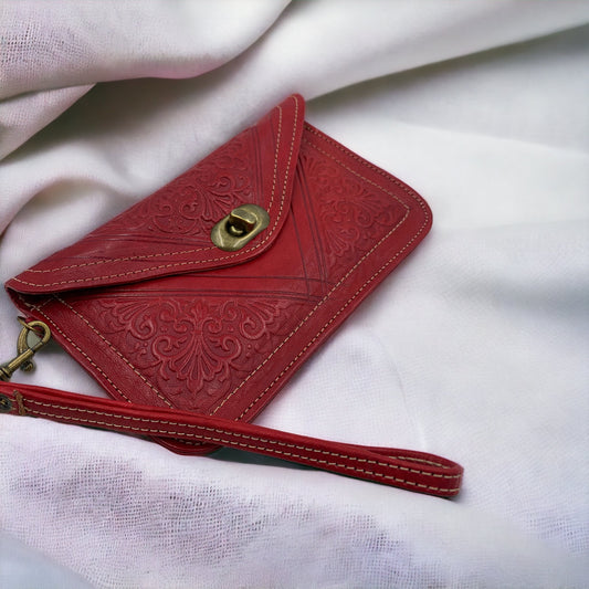 Red craft leather wallet