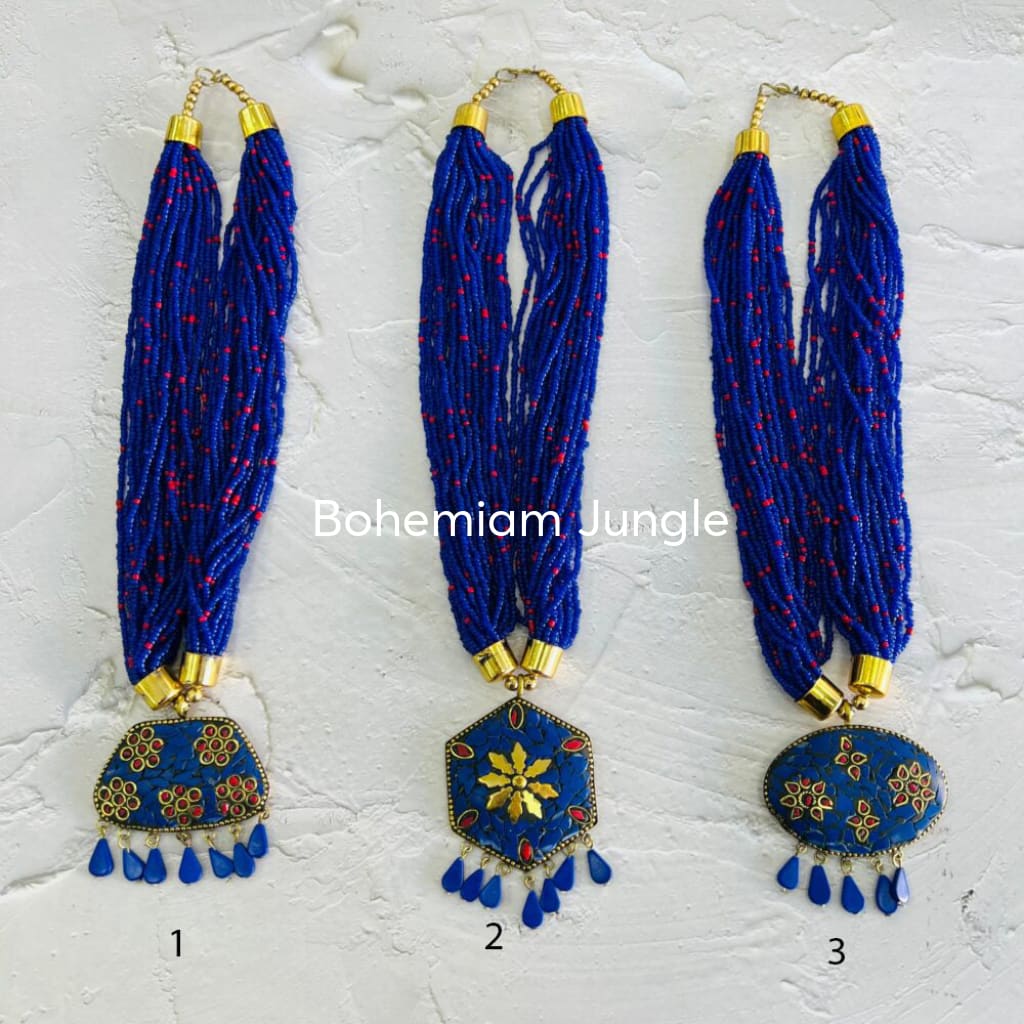 Collar Artesanal De India Mosaico Azul Electrico