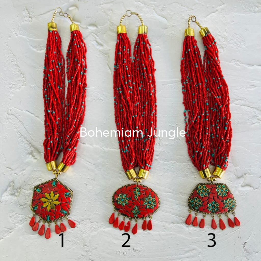 Collar Artesanal De India Mosaico Rojo
